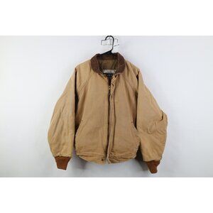 Vtg 90s Walls Mens Large Distressed Corduroy Collar Canvas Bomber Jacket Brown